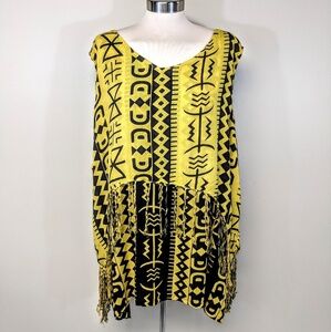 Vintage Aztec Print Tan-Chho Fringe Festival Tunic Tank Top